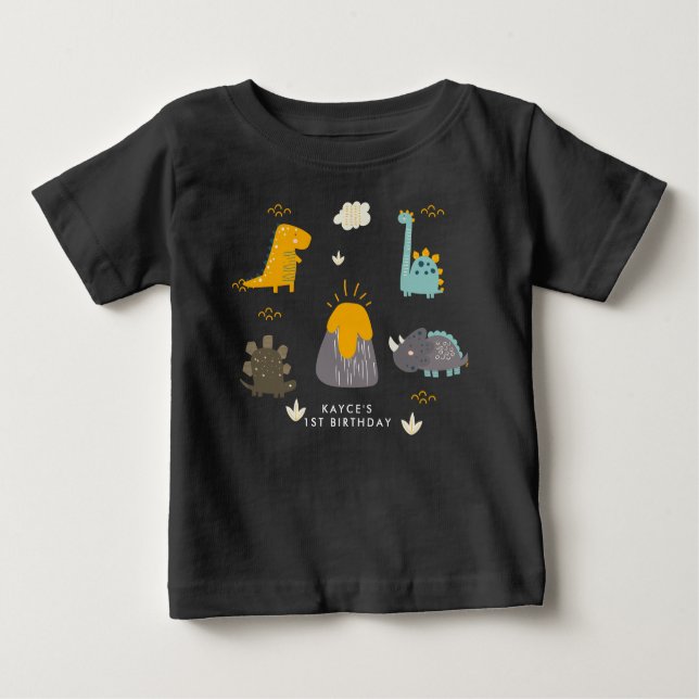 Cute Dinosaurs Boy's First Birthday Party Baby T-S T-Shirt (Front)