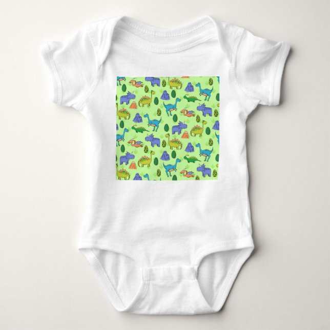 Cute Dinosaurs, Cartoon Style. Baby Bodysuit (Front)