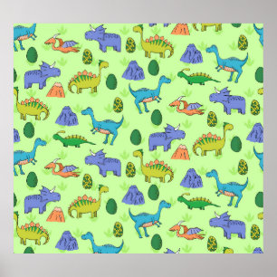 Cute Dinosaurs, Cartoon Style. Poster