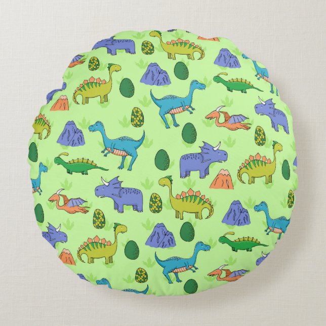Cute Dinosaurs, Cartoon Style. Round Cushion (Front)