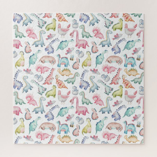 Cute dinosaurs, children's watercolor pattern. jigsaw puzzle (Vertical)