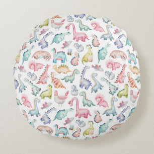 Cute dinosaurs, children's watercolor pattern. round cushion