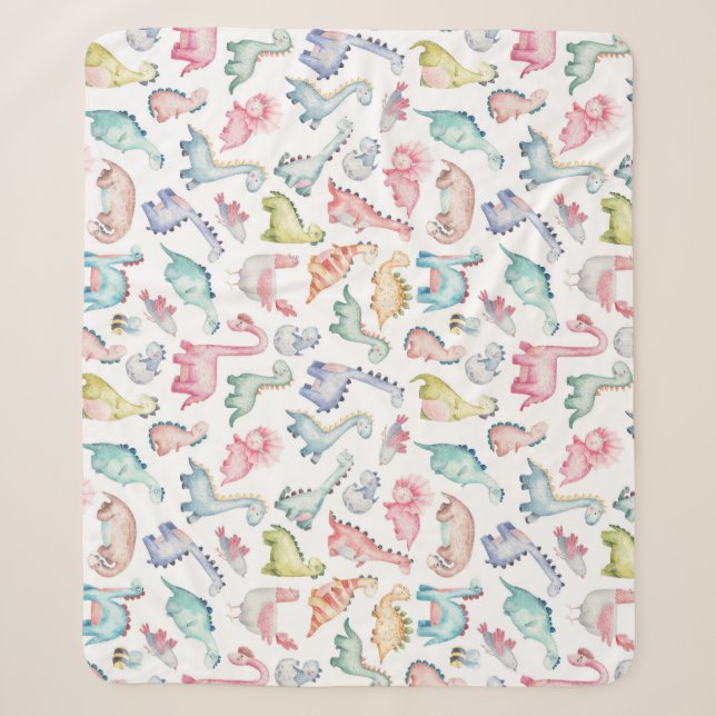 Cute dinosaurs, children's watercolor pattern. sherpa blanket (Front)