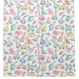 Cute dinosaurs, children's watercolor pattern. shower curtain