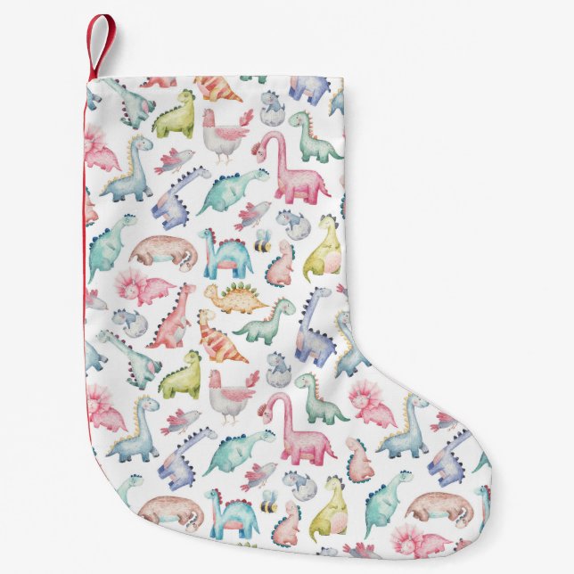 Cute dinosaurs, children's watercolor pattern. small christmas stocking (Front)