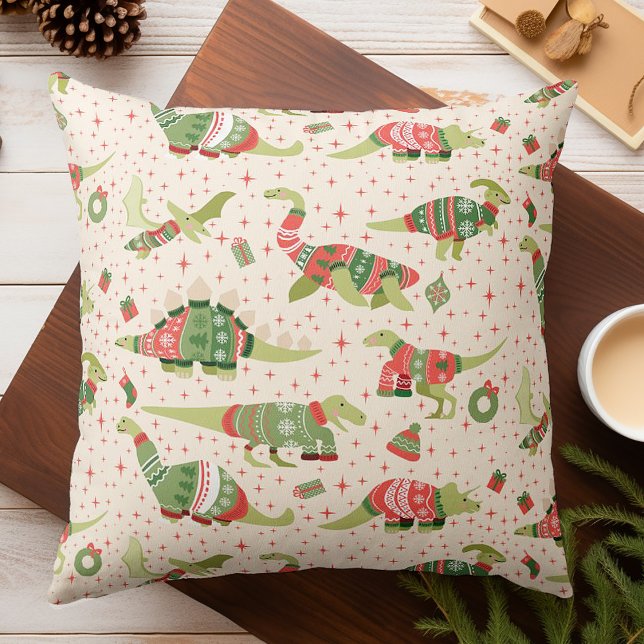 Cute Dinosaurs Christmas Sweaters Cushion (Creator Uploaded)