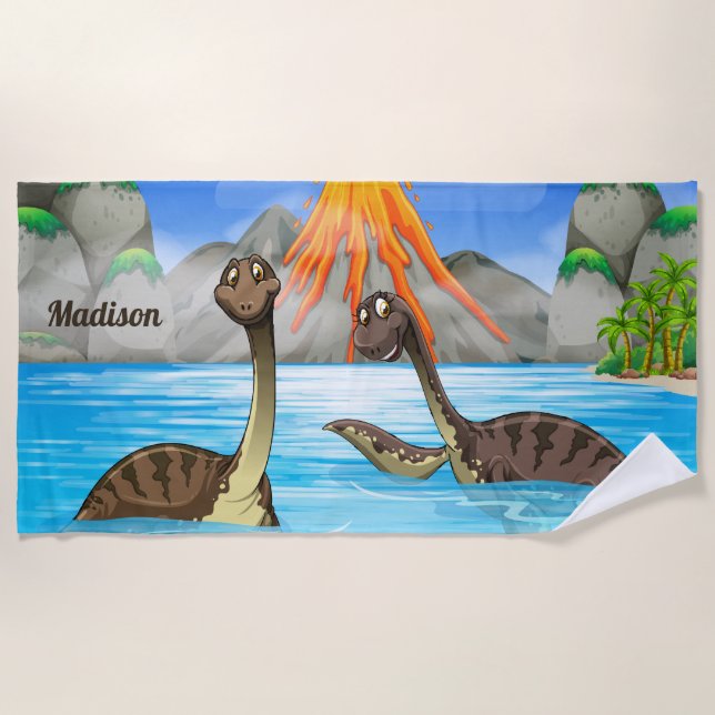 Cute Dinosaurs custom name beach towel (Front)