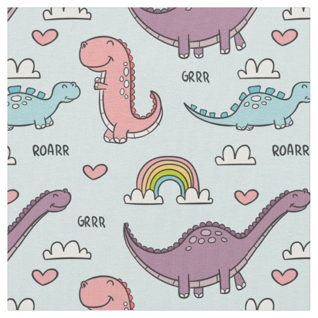 Cute Dinosaurs Fabric (Close Up)
