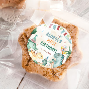 Cute Dinosaurs First Birthday Party Classic Round Sticker