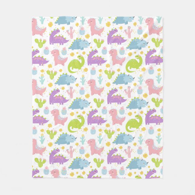 Cute Dinosaurs Fleece Blanket (Front)
