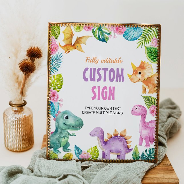 Cute Dinosaurs Girl Birthday Party Custom Sign (Creator Uploaded)