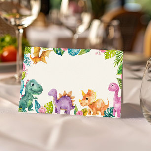 Cute Dinosaurs Girl Birthday Place Card