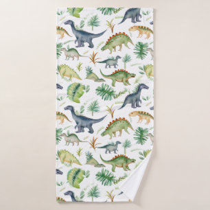Cute Dinosaurs Green Watercolor Kids Pattern  Bath Towel