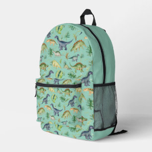 Cute Dinosaurs Green Watercolor Kids Pattern Printed Backpack