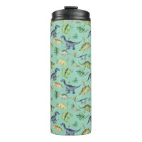 Cute Dinosaurs Green Watercolor Kids Pattern 