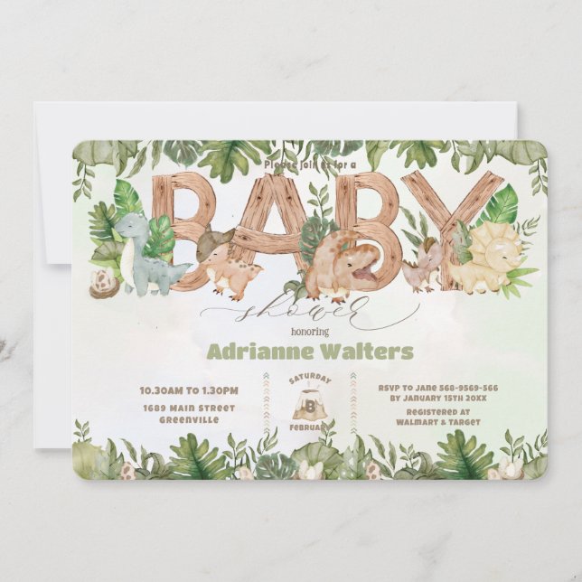 Cute Dinosaurs Greenery Boy Baby Shower  Invitation (Front)