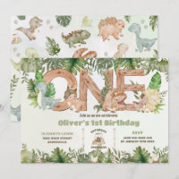 Cute Dinosaurs Greenery ONE 1st First Birthday