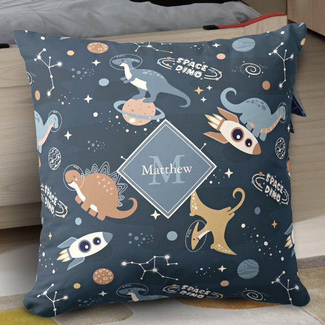 Cute Dinosaurs in Space Pattern Kids Cushion (Creator Uploaded)