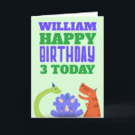 Cute Dinosaurs Kids Age Name Green Birthday Card<br><div class="desc">Send a young child greetings in style with this fun dinosaurs card with cute prehistoric animals In party hats along the bottom, and large bold typography in purple and green at the top. Happy Birthday is in a set style, and you can easily personalize the top line with the Child’s...</div>