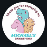 Cute Dinosaurs Kids Birthday Party Baby Shower Classic Round Sticker<br><div class="desc">Cute party favours for kids,  boys or girls who love dinosaurs and t-rex. Perfect for kids birthday party,  party favours and thank you label. You can also customise the text for baby shower or other occasion and party.</div>