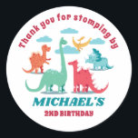 Cute Dinosaurs Kids Birthday Party Baby Shower Classic Round Sticker<br><div class="desc">Cute party favours for kids,  boys or girls who love dinosaurs and t-rex. Perfect for kids birthday party,  party favours and thank you label. You can also customise the text for baby shower or other occasion and party.</div>