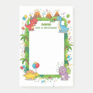 Cute Dinosaurs Kids Personalized Mitzvah  Post-it Notes