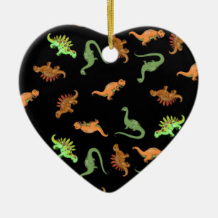 Cute Dinosaurs on Black Background Ceramic Tree Decoration