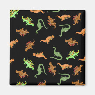 Cute Dinosaurs on Black Background Magnet