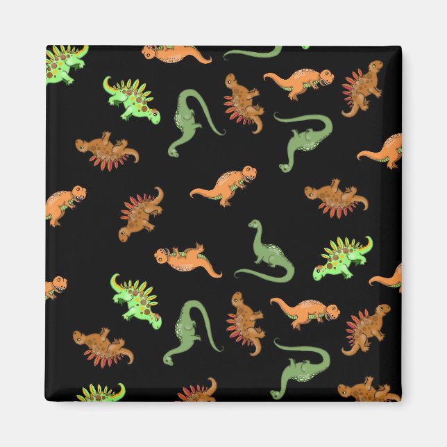Cute Dinosaurs on Black Background Magnet (Front)