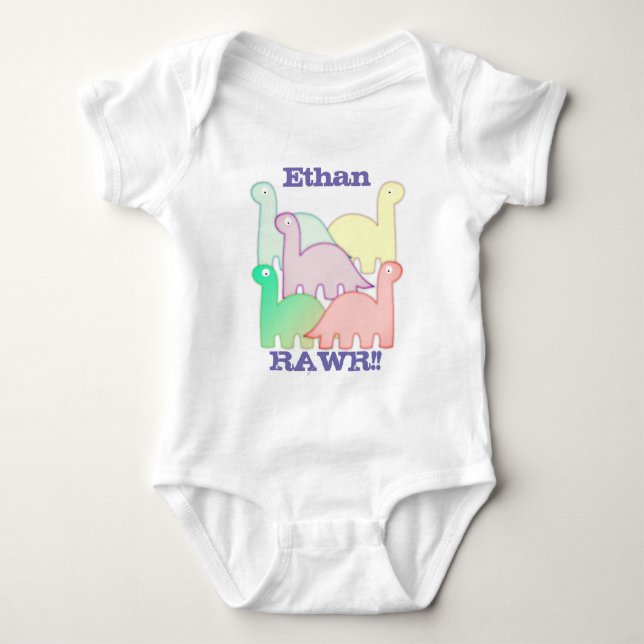 Cute Dinosaurs Pastel Colourful Baby Bodysuit (Front)