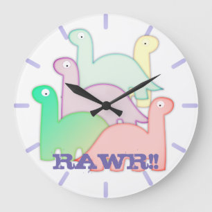 Cute Dinosaurs Pastel Colourful Large Clock