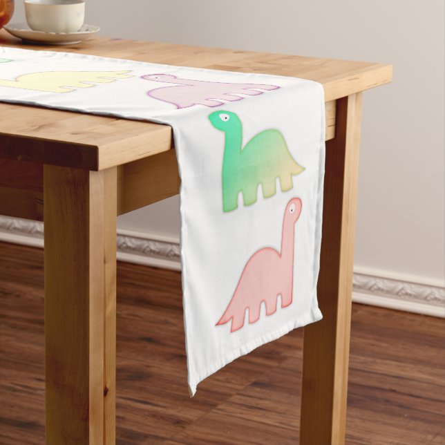 Cute Dinosaurs Pastel Colourful Long Table Runner (In Situ)