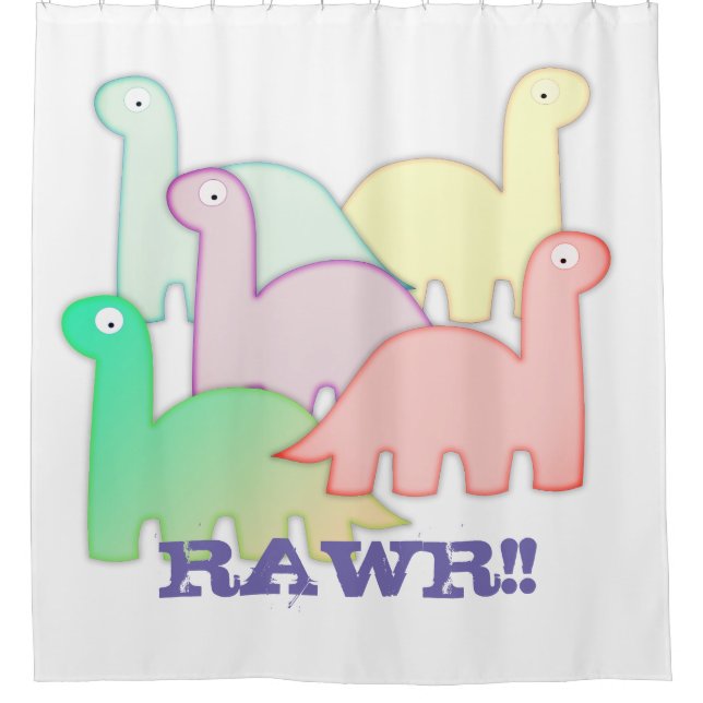 Cute Dinosaurs Pastel Colourful Shower Curtain (Front)
