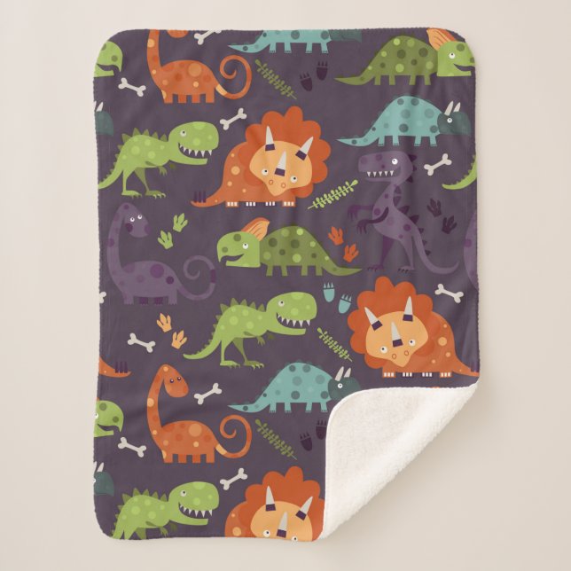 Cute Dinosaurs Pattern Boys Room Sherpa Blanket (Front)