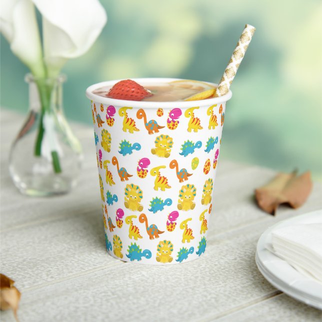 Cute Dinosaurs, Pattern Of Dinosaurs, Baby Dino Paper Cups (Insitu)