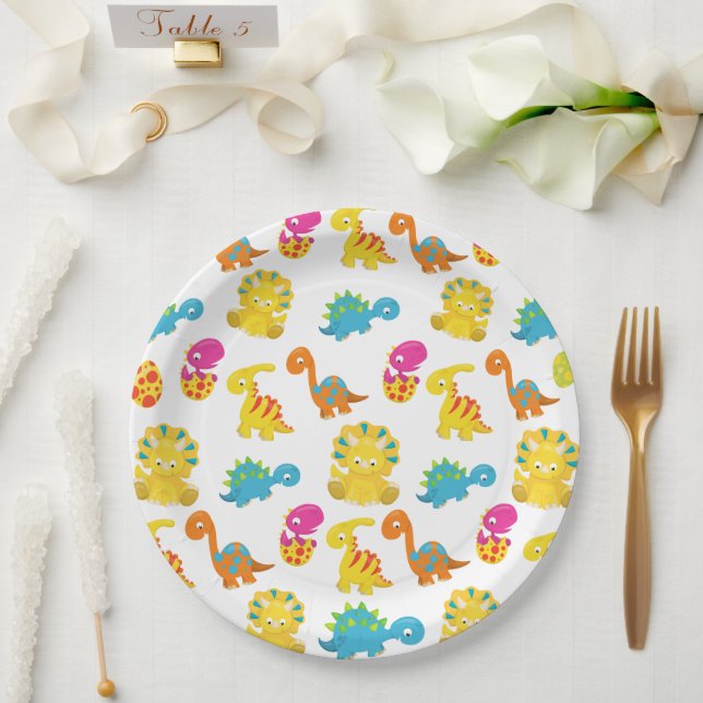 Cute Dinosaurs, Pattern Of Dinosaurs, Baby Dino Paper Plate (Wedding)