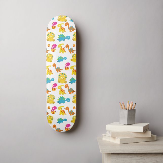 Cute Dinosaurs, Pattern Of Dinosaurs, Baby Dino Skateboard (Wall Art)