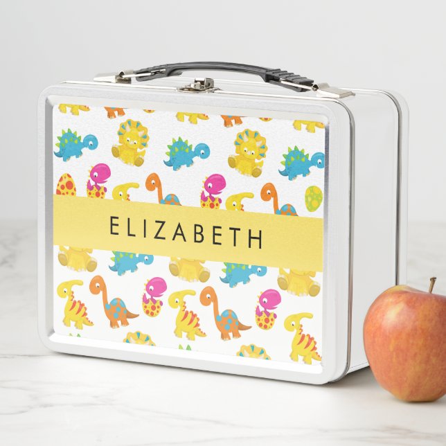 Cute Dinosaurs, Pattern Of Dinosaurs, Your Name Metal Lunch Box (In Situ)