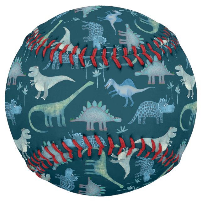 Cute Dinosaurs Pattern Teal Softball (Front)