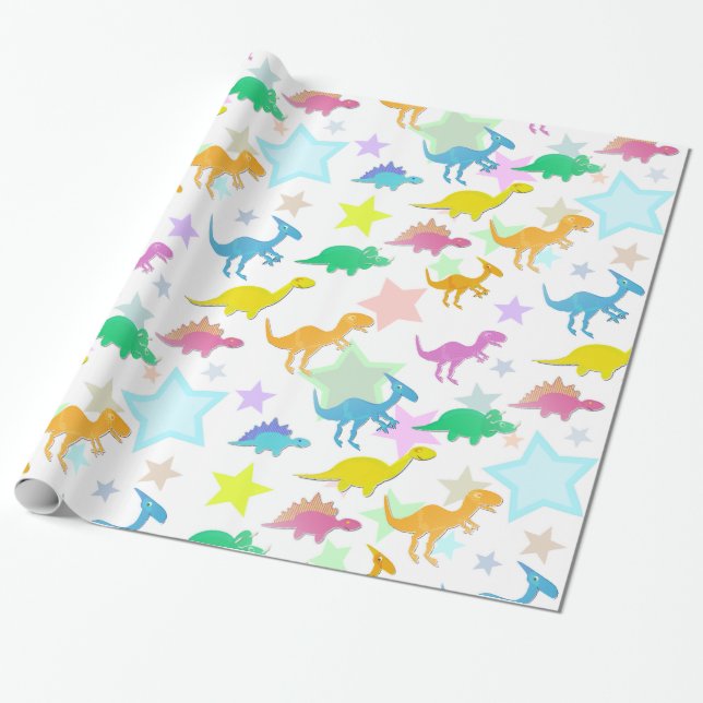 Cute Dinosaurs Pattern Wrapping Paper (Unrolled)