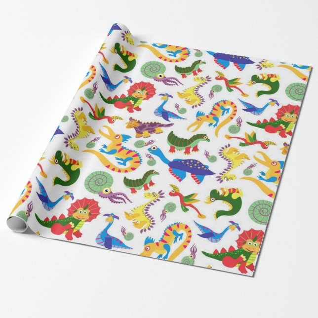 Cute Dinosaurs Pattern Wrapping Paper (Unrolled)