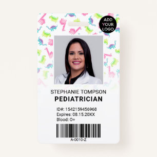 Cute dinosaurs pediatrician photo logo code ID badge