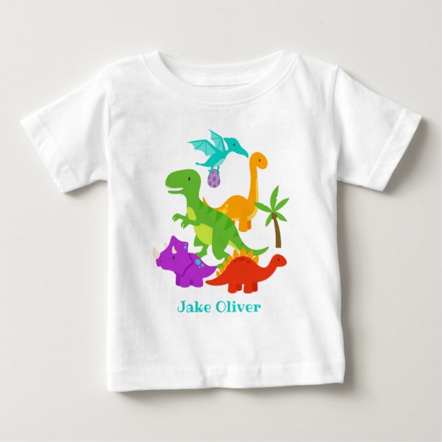 Cute Dinosaurs Personalised Baby T-Shirt (Front)