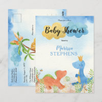 Cute Dinosaurs Playing Boy Baby Shower Invitation