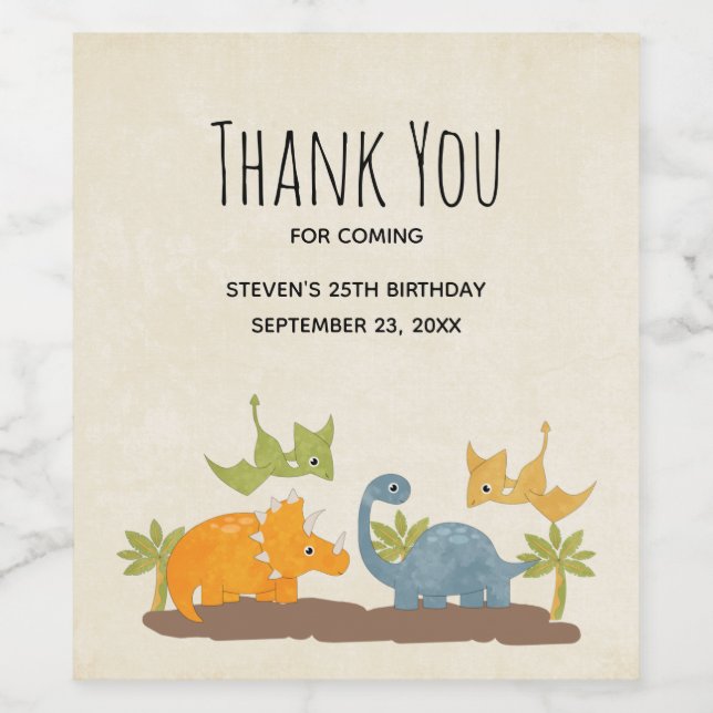 Cute Dinosaurs Prehistoric Wildlife Birthday Wine Label (Single Label)