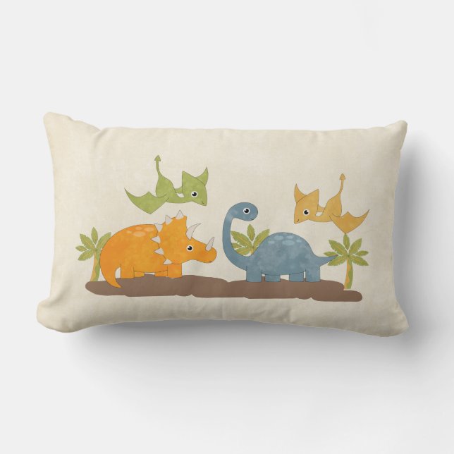 Cute Dinosaurs Prehistoric Wildlife Lumbar Cushion (Front)