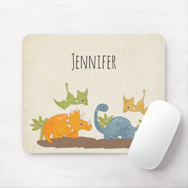 Cute Dinosaurs Prehistoric Wildlife Mouse Pad (With Mouse)