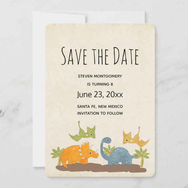 Cute Dinosaurs Prehistoric Wildlife Save The Date (Front)