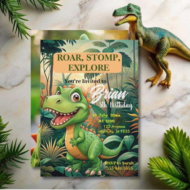  Cute Dinosaurs roar Boy Birthday  Invitation (Creator Uploaded)