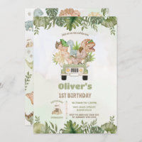 Cute Dinosaurs Safari Car 1st 2nd 3rd Birthday